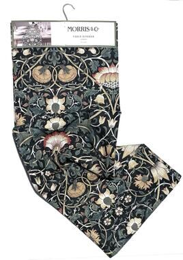 William Morris & Co Lodden Table Runner Dark Green 100% Cotton 16x90 NWT